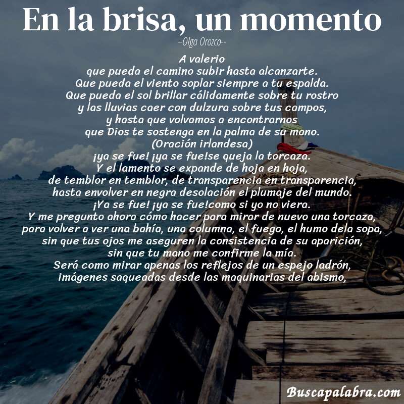 Poema en la brisa, un momento de Olga Orozco con fondo de barca