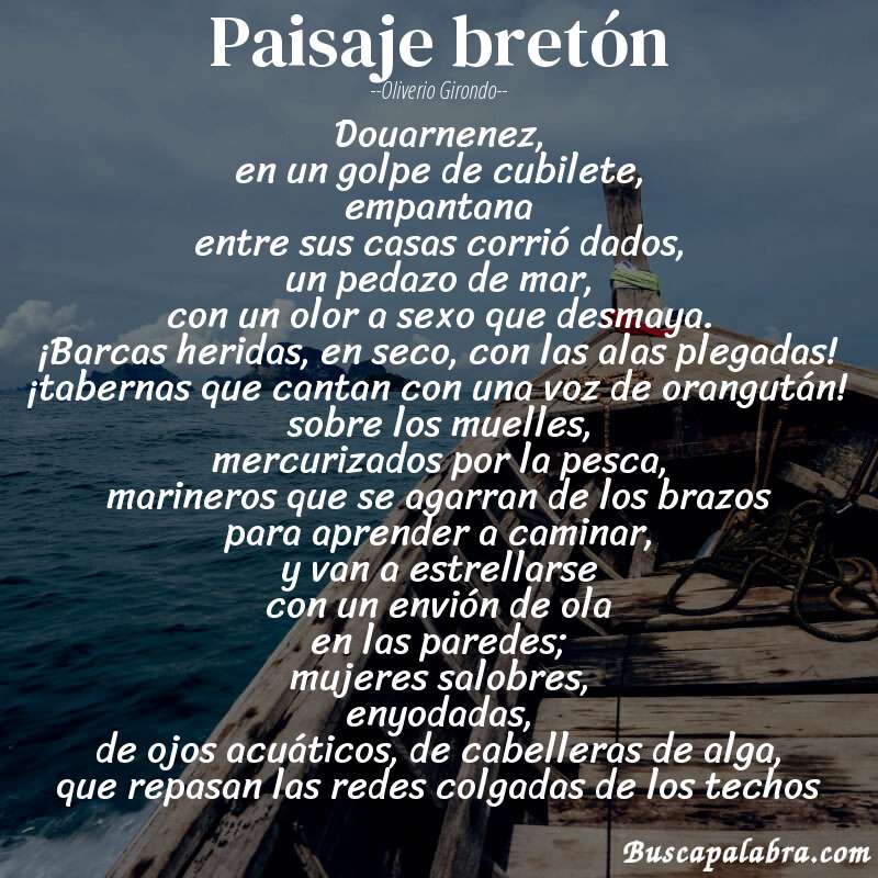 Poema paisaje bretón de Oliverio Girondo con fondo de barca