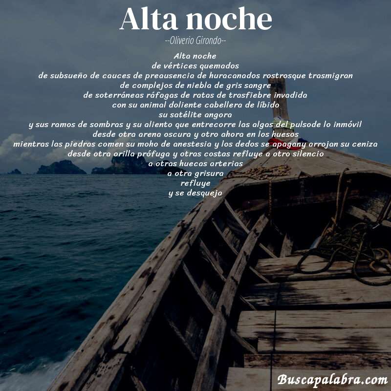 Poema alta noche de Oliverio Girondo con fondo de barca