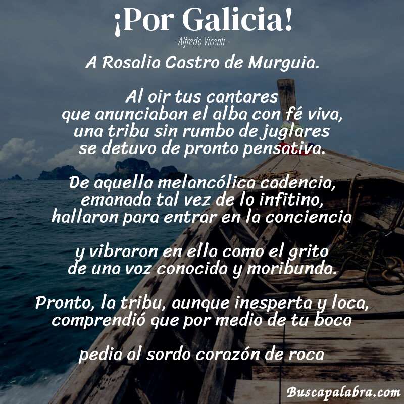 Poema ¡Por Galicia! de Alfredo Vicenti con fondo de barca