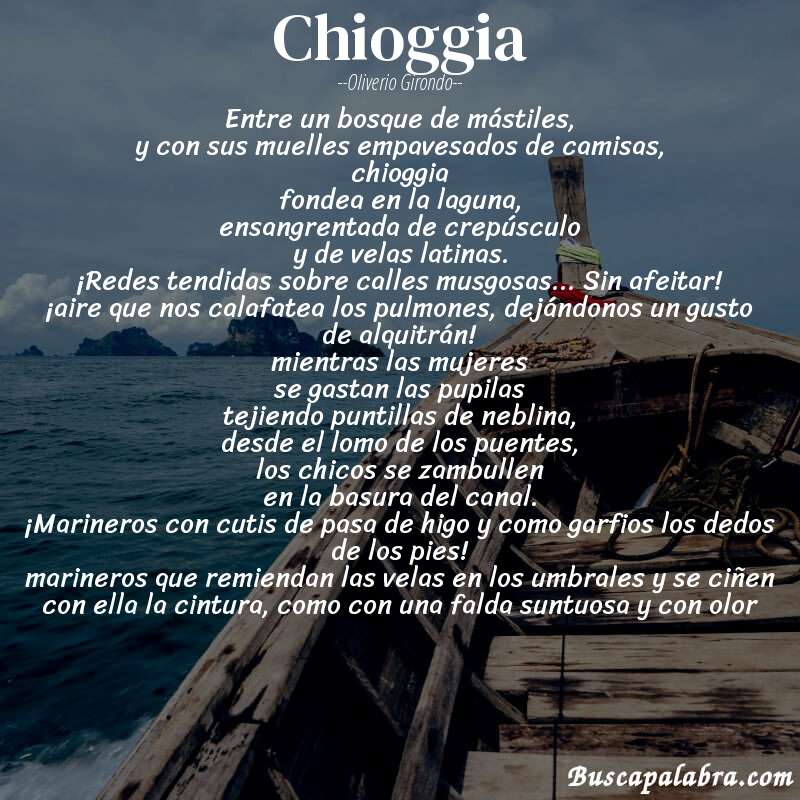 Poema chioggia de Oliverio Girondo con fondo de barca