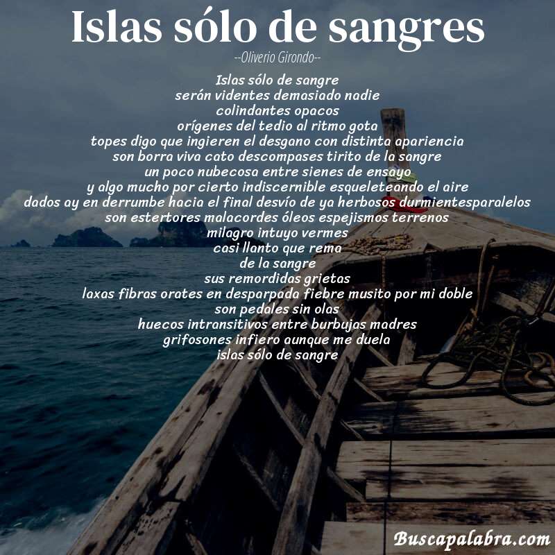 Poema islas sólo de sangres de Oliverio Girondo con fondo de barca