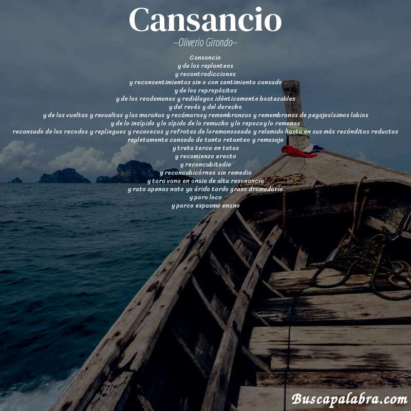 Poema cansancio de Oliverio Girondo con fondo de barca