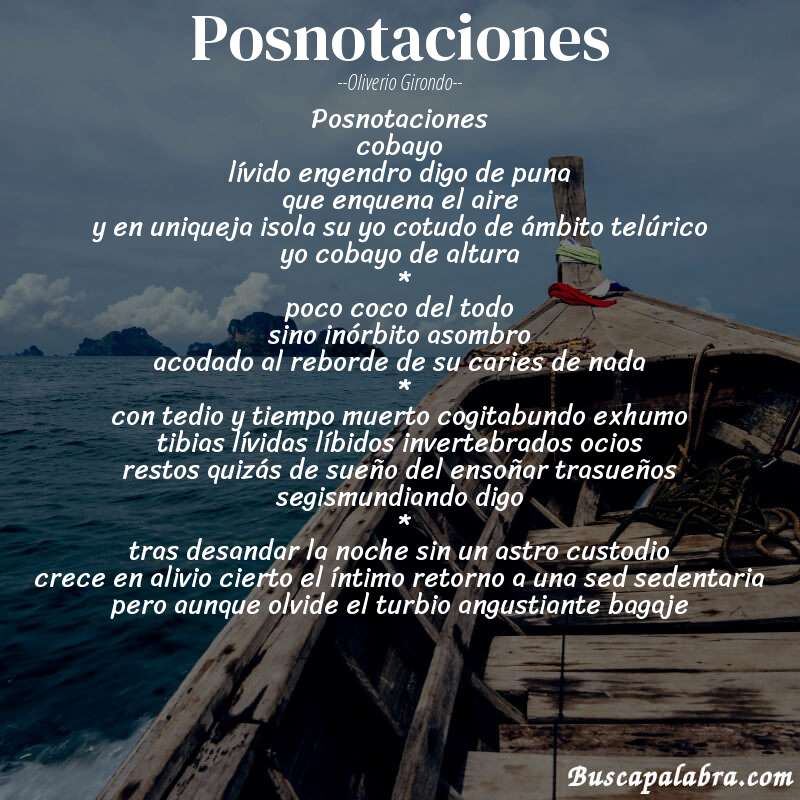 Poema posnotaciones de Oliverio Girondo con fondo de barca