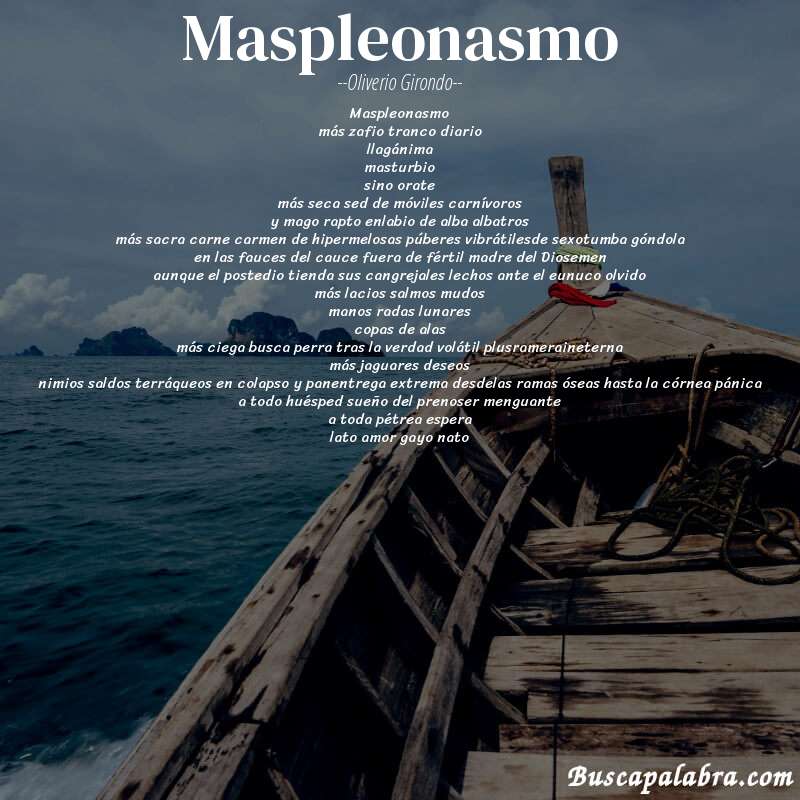 Poema maspleonasmo de Oliverio Girondo con fondo de barca