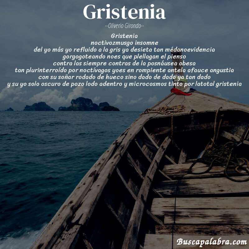 Poema gristenia de Oliverio Girondo con fondo de barca