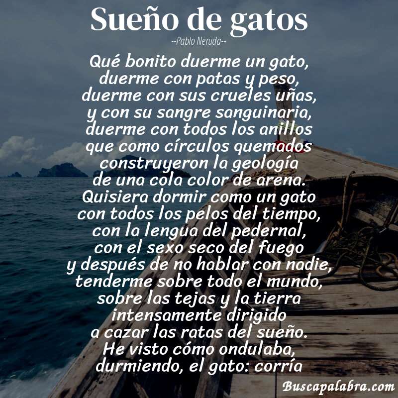 Poema sueño de gatos de Pablo Neruda con fondo de barca