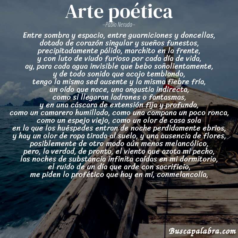 Poema arte poética de Pablo Neruda con fondo de barca