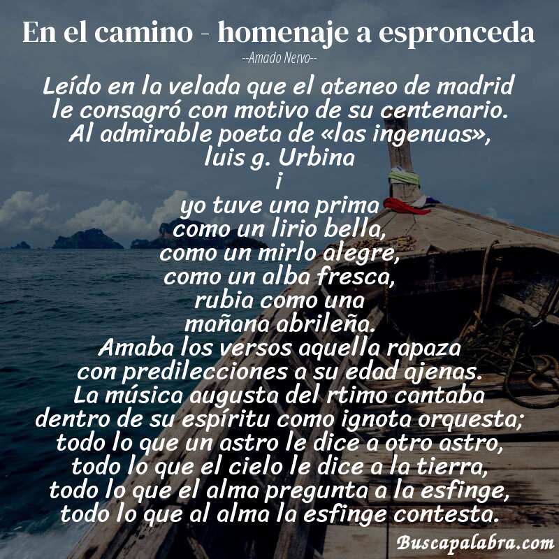 Poema en el camino - homenaje a espronceda de Amado Nervo con fondo de barca