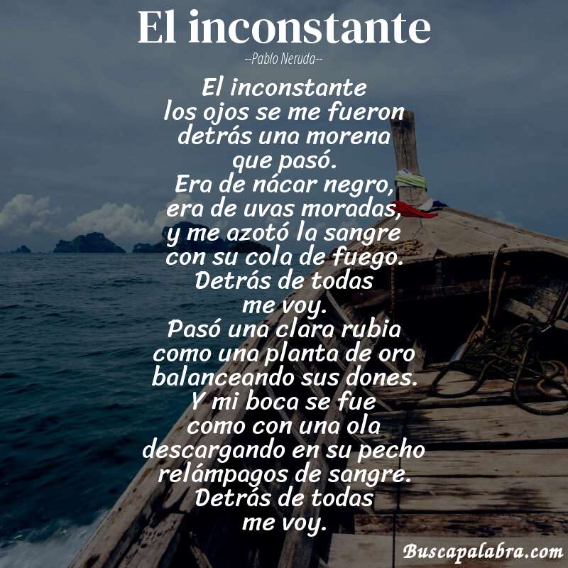 Poema el inconstante de Pablo Neruda con fondo de barca