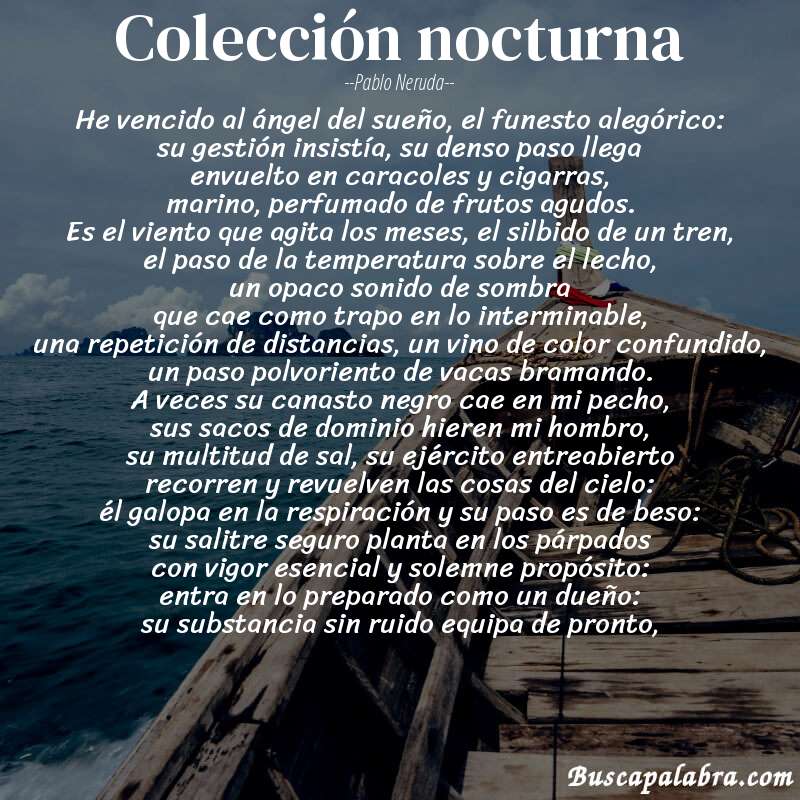 Poema colección nocturna de Pablo Neruda con fondo de barca