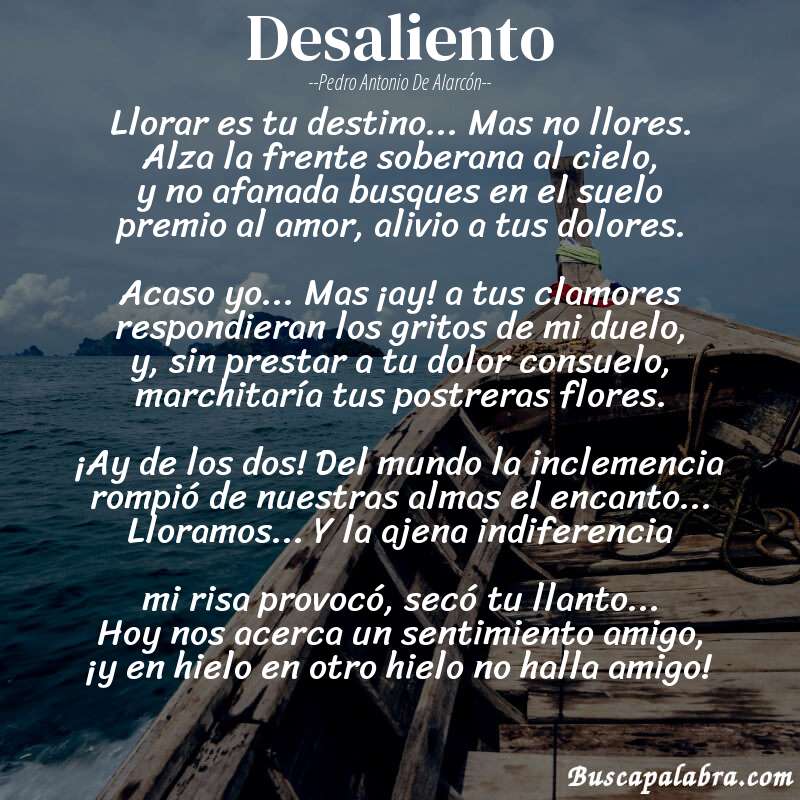Poema Desaliento de Pedro Antonio de Alarcón con fondo de barca