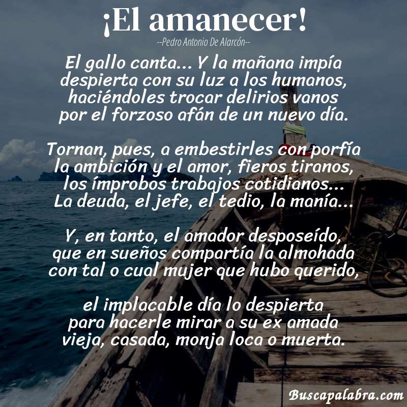 Poema ¡El amanecer! de Pedro Antonio de Alarcón con fondo de barca