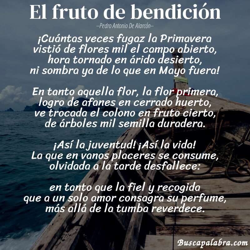 Poema El fruto de bendición de Pedro Antonio de Alarcón con fondo de barca