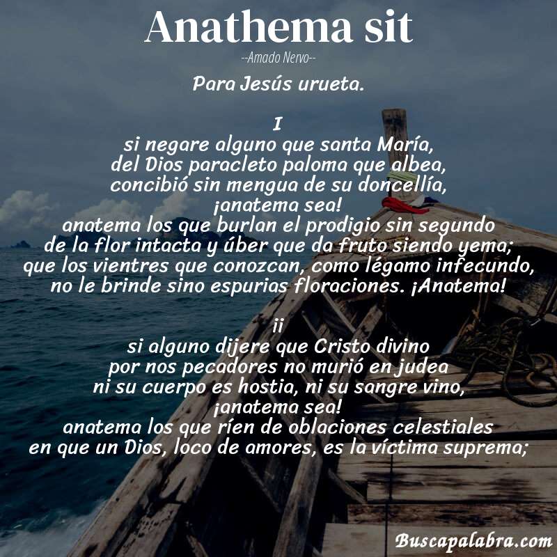 Poema anathema sit de Amado Nervo con fondo de barca