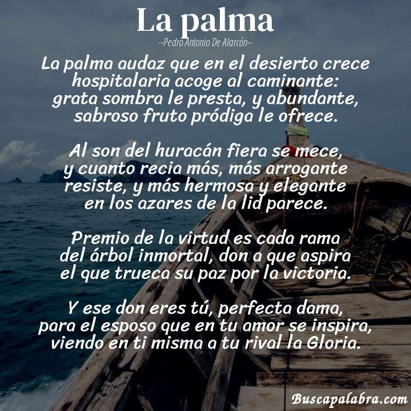 Poema La palma de Pedro Antonio de Alarcón con fondo de barca