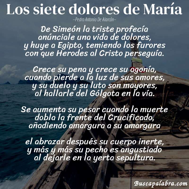 Poema Los siete dolores de María de Pedro Antonio de Alarcón con fondo de barca