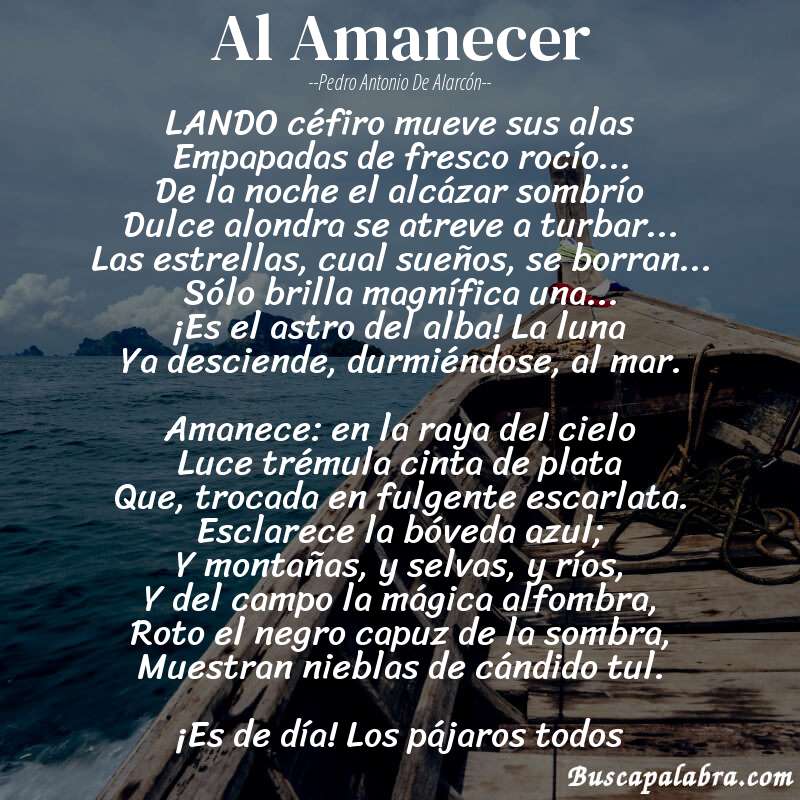 Poema Al Amanecer de Pedro Antonio de Alarcón con fondo de barca