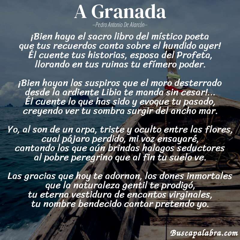 Poema A Granada de Pedro Antonio de Alarcón con fondo de barca