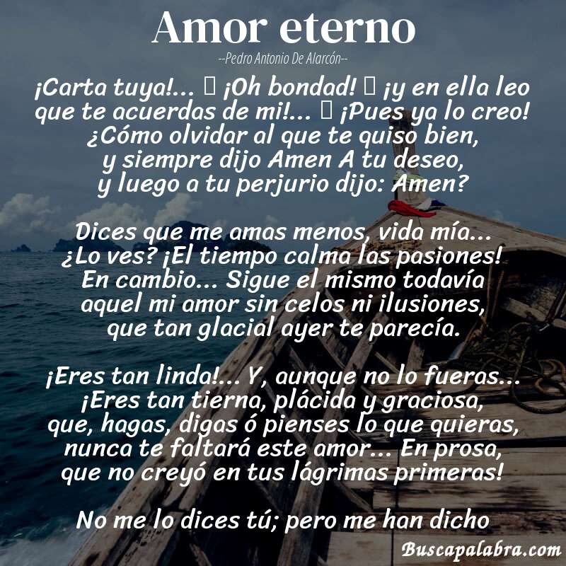 Poema Amor eterno de Pedro Antonio de Alarcón con fondo de barca