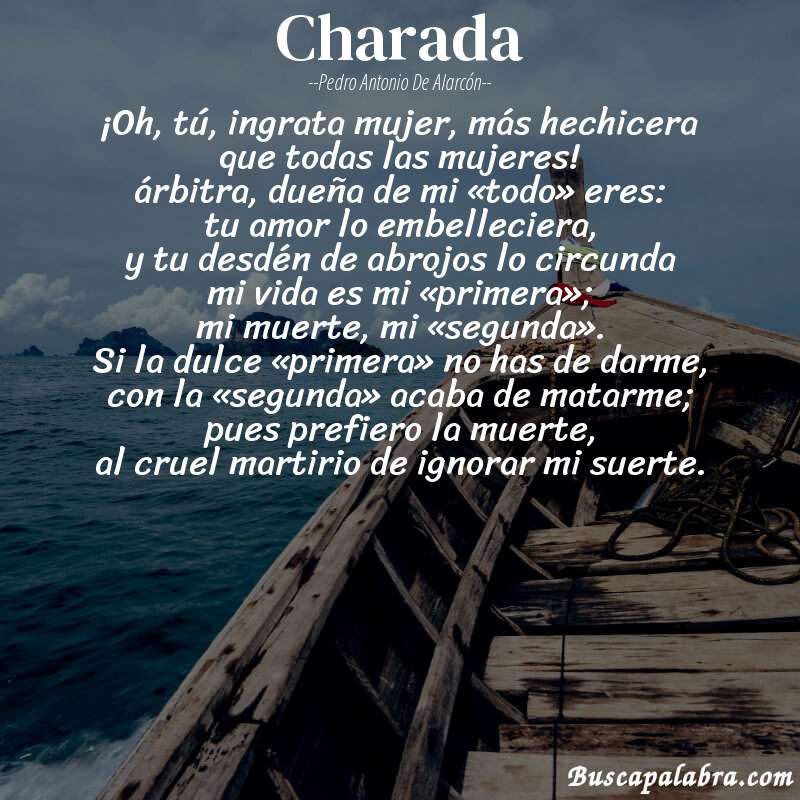 Poema Charada de Pedro Antonio de Alarcón con fondo de barca