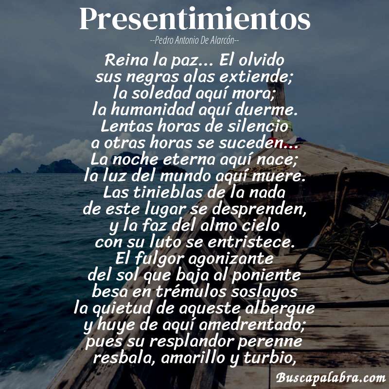 Poema Presentimientos de Pedro Antonio de Alarcón con fondo de barca