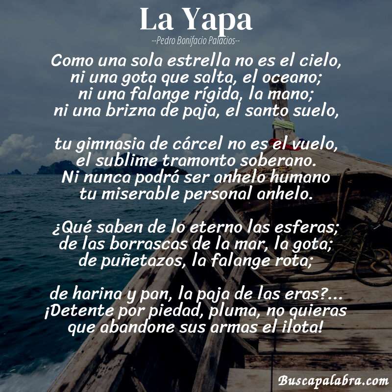 Poema La Yapa de Pedro Bonifacio Palacios con fondo de barca