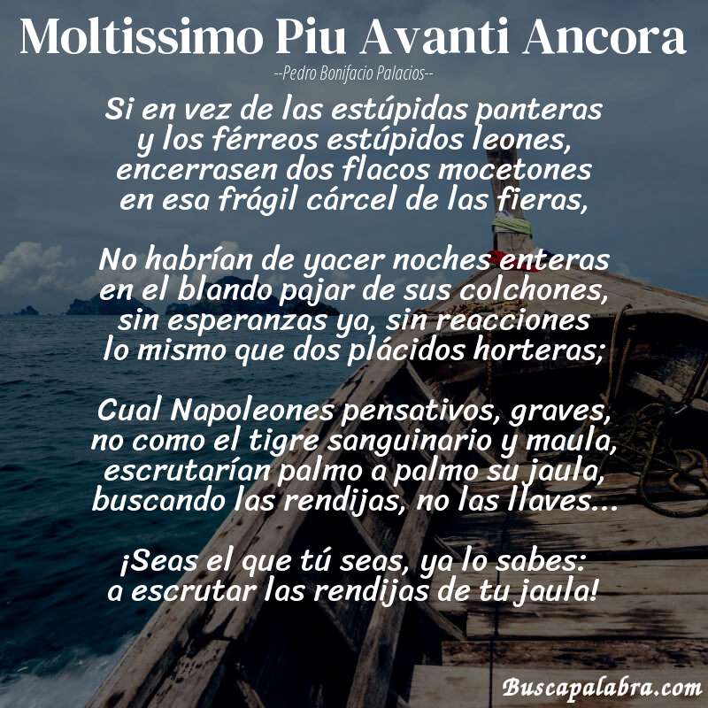 Poema Moltissimo Piu Avanti Ancora de Pedro Bonifacio Palacios con fondo de barca