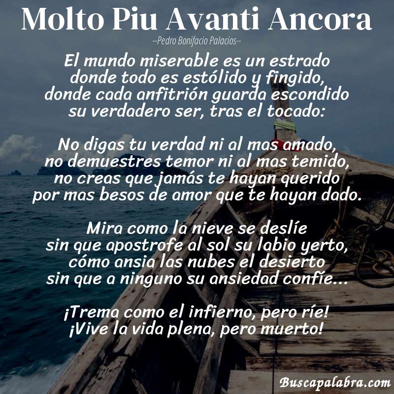Poema Molto Piu Avanti Ancora de Pedro Bonifacio Palacios con fondo de barca
