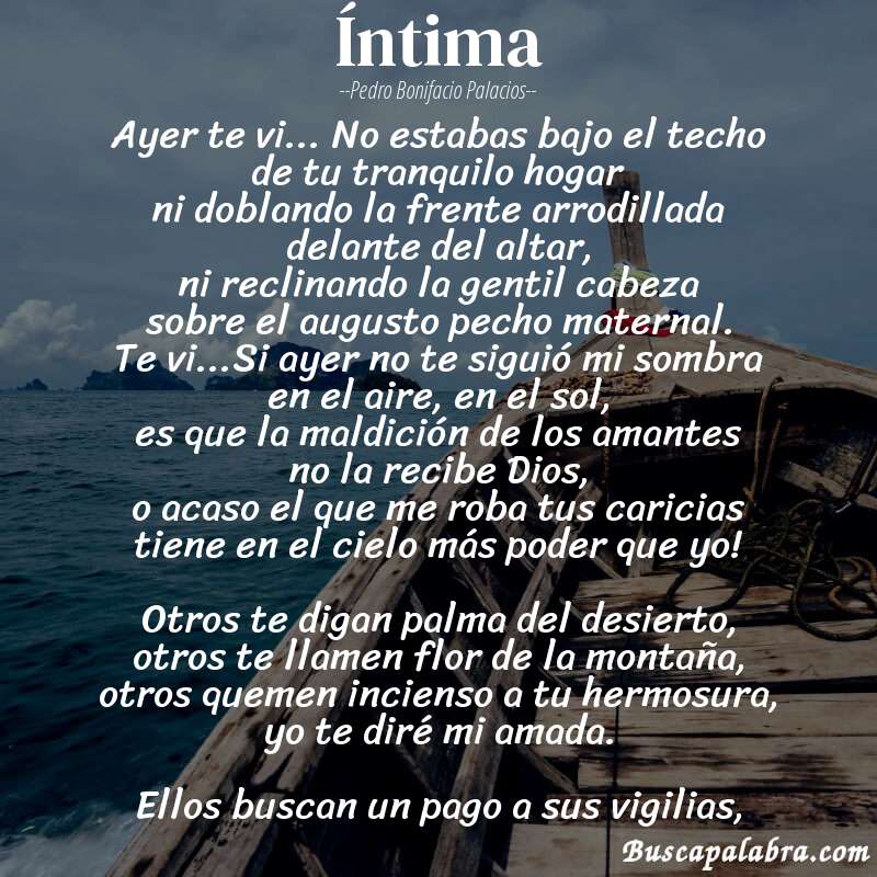 Poema Íntima de Pedro Bonifacio Palacios con fondo de barca