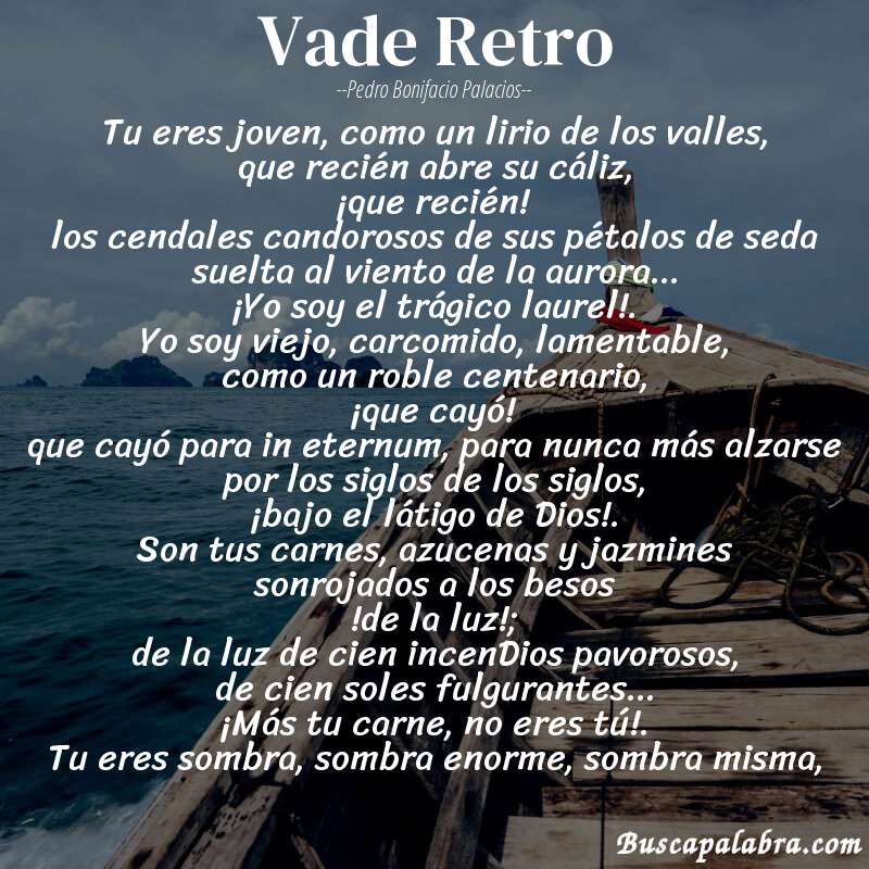 Poema Vade Retro de Pedro Bonifacio Palacios con fondo de barca
