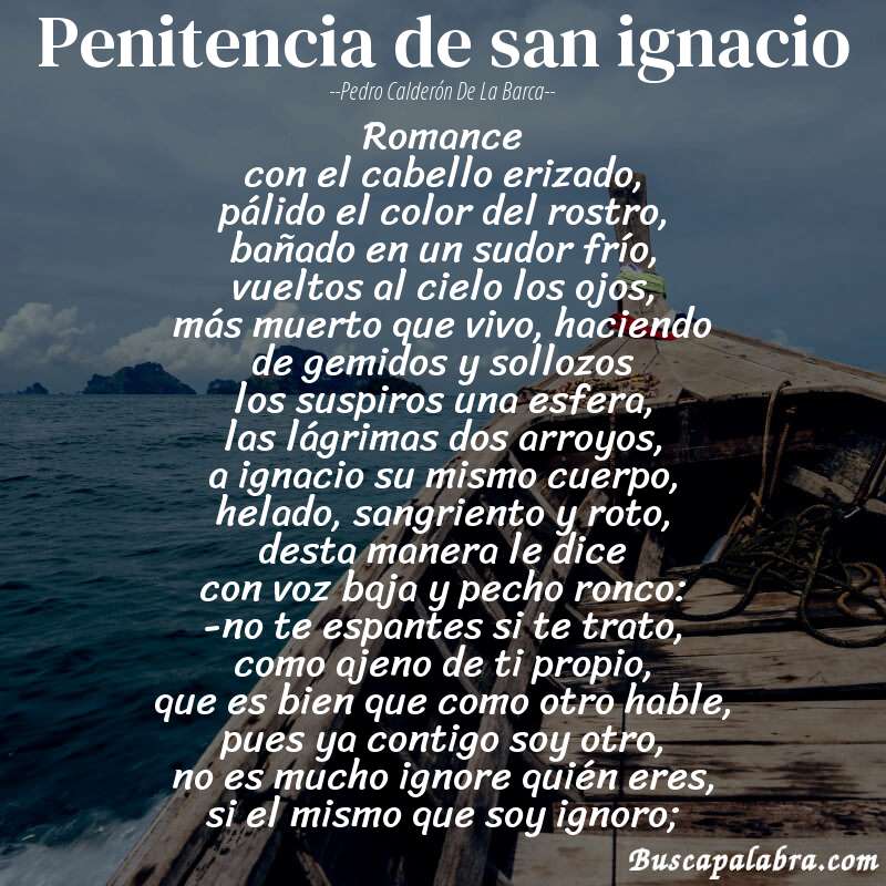 Poema penitencia de san ignacio de Pedro Calderón de la Barca con fondo de barca