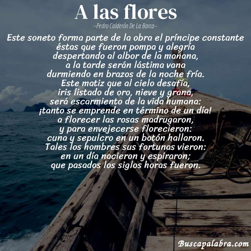 Poema a las flores de Pedro Calderón de la Barca con fondo de barca