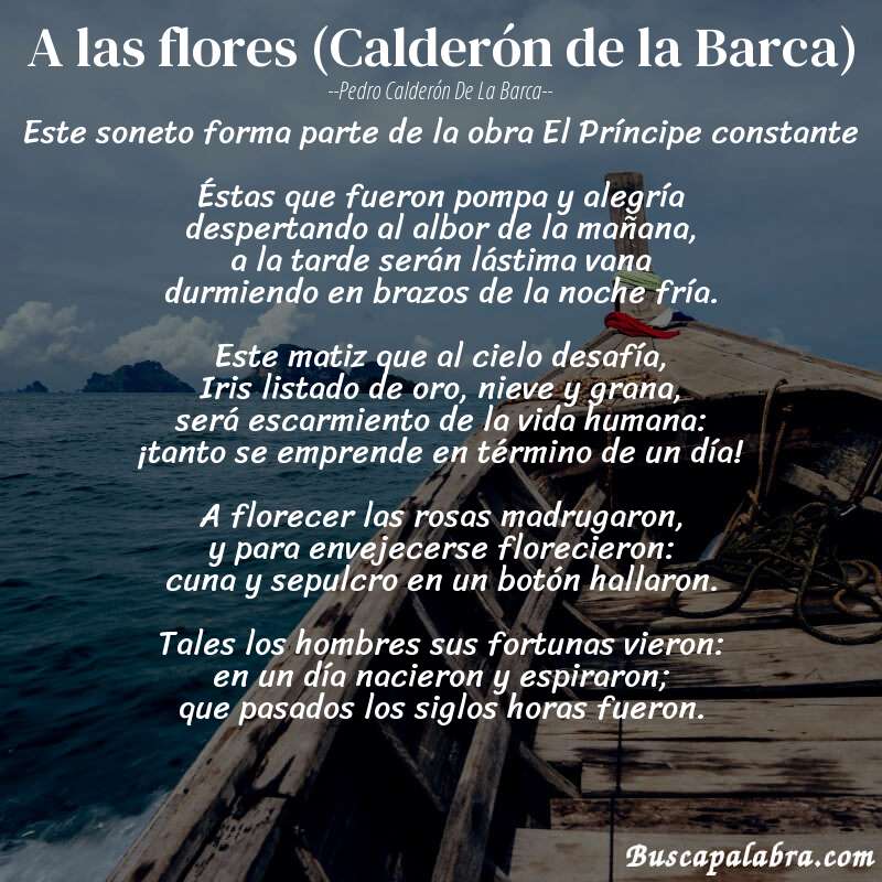 Poema A las flores (Calderón de la Barca) de Pedro Calderón de la Barca con fondo de barca