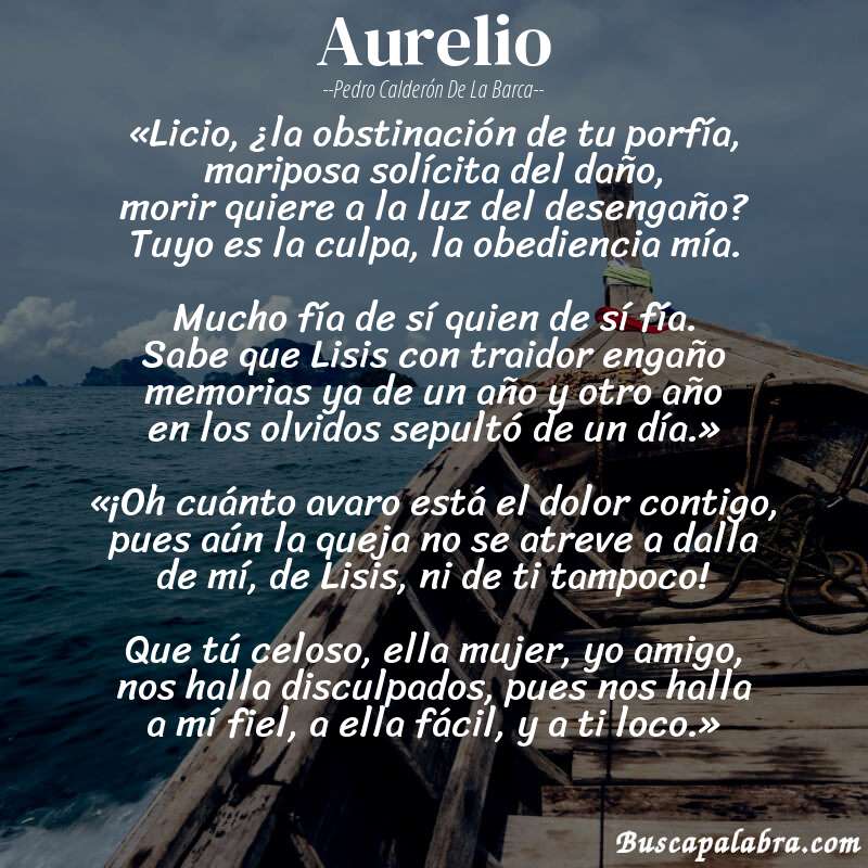 Poema Aurelio de Pedro Calderón de la Barca con fondo de barca