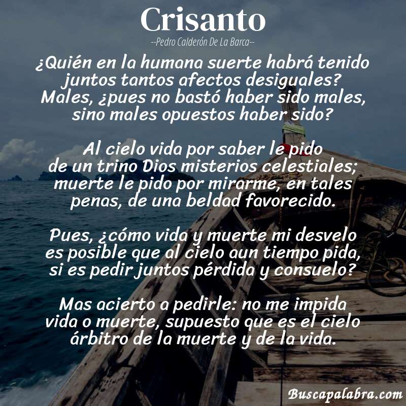 Poema Crisanto de Pedro Calderón de la Barca con fondo de barca
