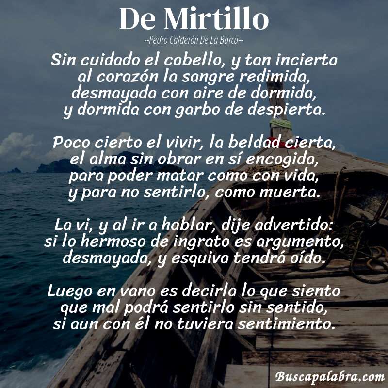 Poema De Mirtillo de Pedro Calderón de la Barca con fondo de barca