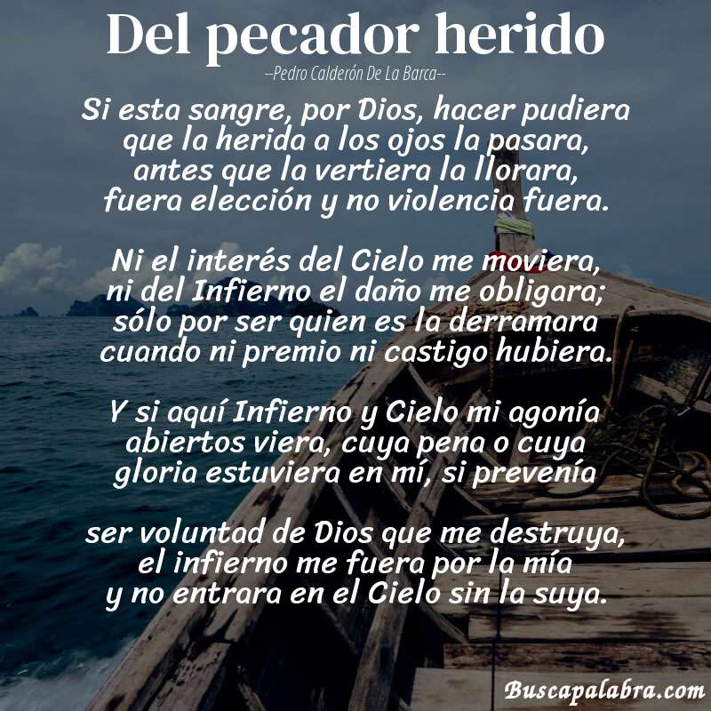 Poema Del pecador herido de Pedro Calderón de la Barca con fondo de barca