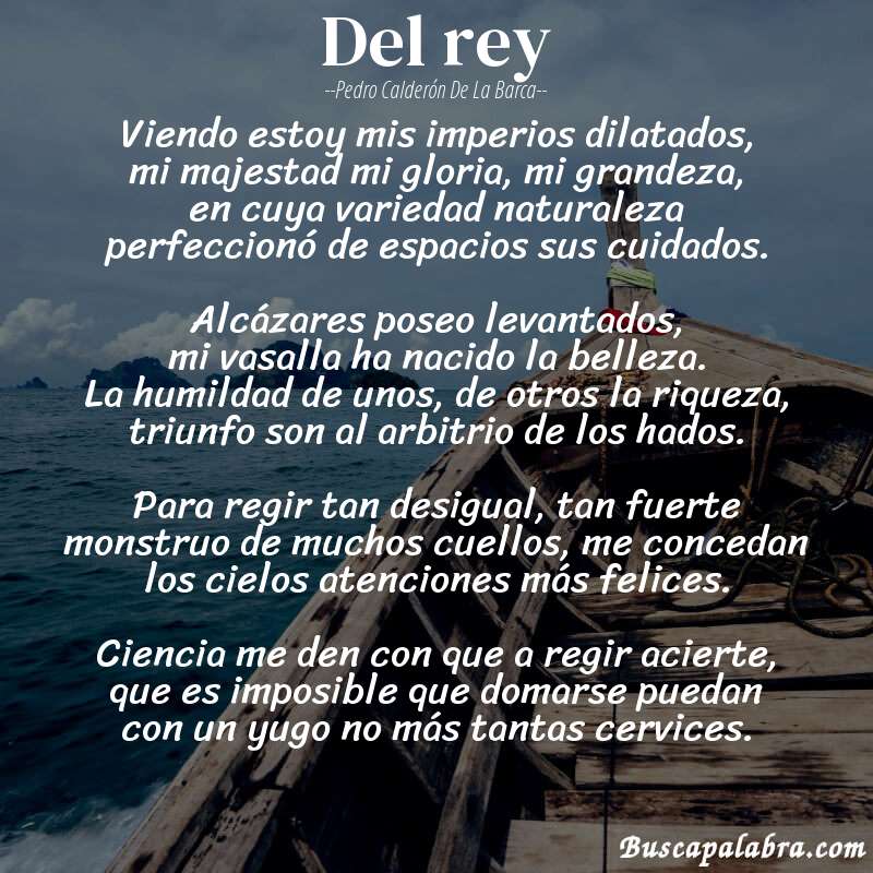 Poema Del rey de Pedro Calderón de la Barca con fondo de barca