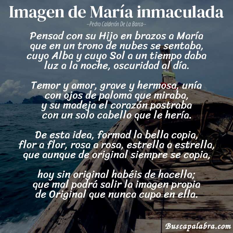 Poema Imagen de María inmaculada de Pedro Calderón de la Barca con fondo de barca