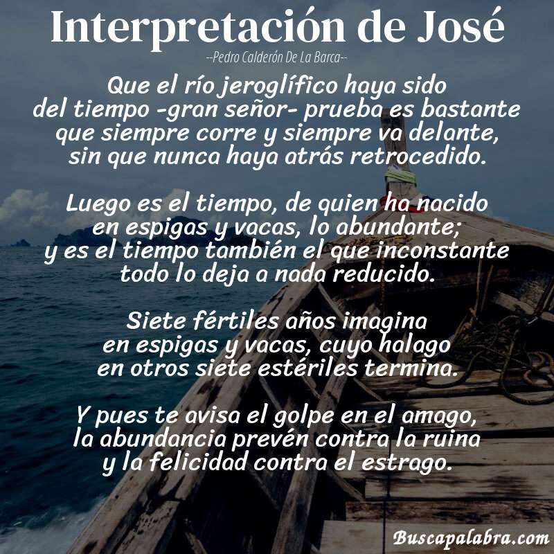 Poema Interpretación de José de Pedro Calderón de la Barca con fondo de barca