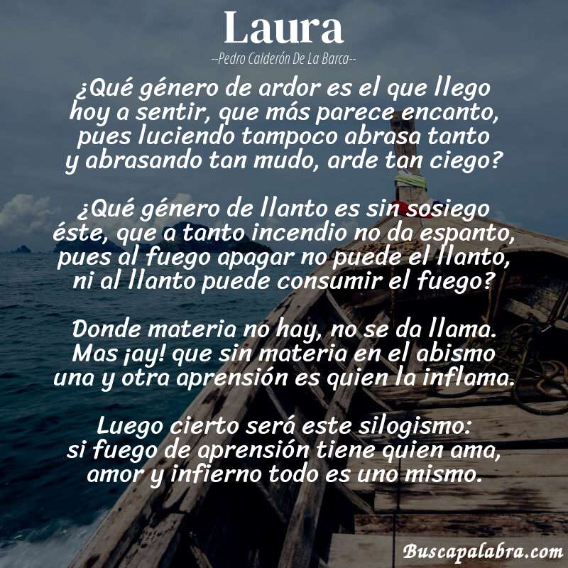 Poema Laura de Pedro Calderón de la Barca con fondo de barca