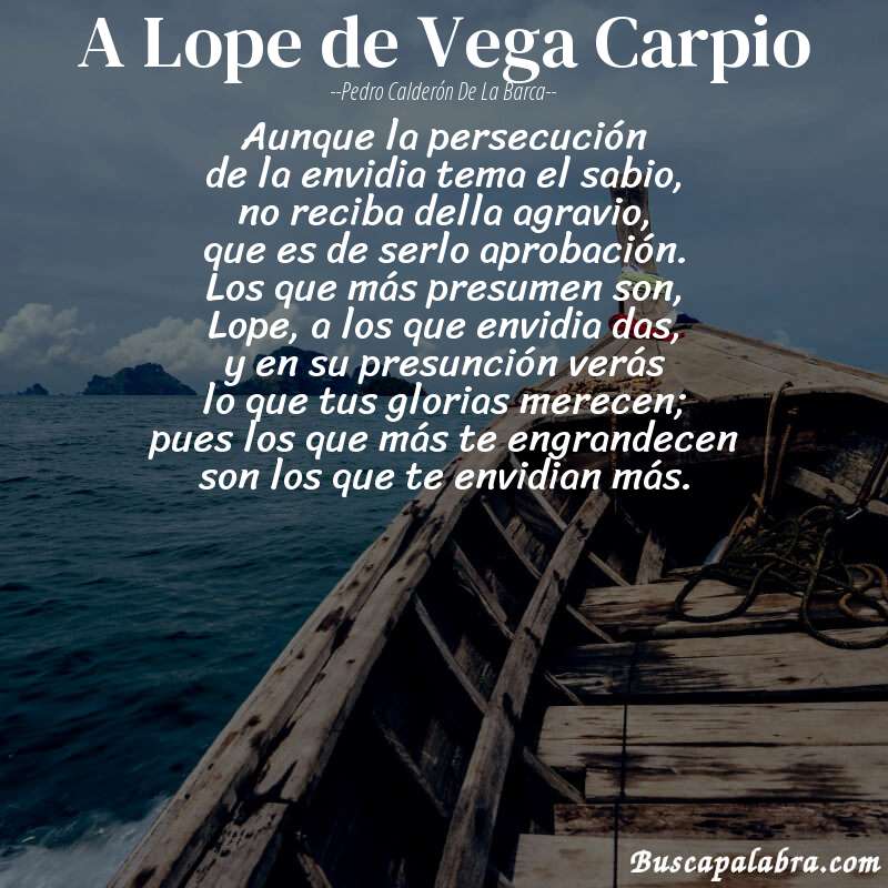 Poema A Lope de Vega Carpio de Pedro Calderón de la Barca con fondo de barca