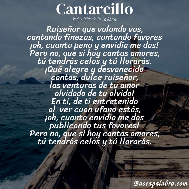 Poema Cantarcillo de Pedro Calderón de la Barca con fondo de barca