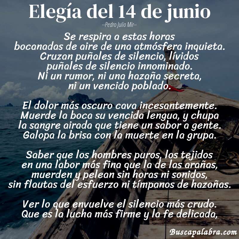 Poema elegía del 14 de junio de Pedro Julio Mir con fondo de barca