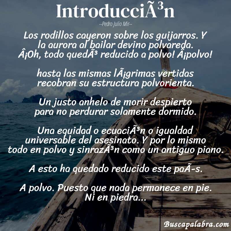 Poema introducción de Pedro Julio Mir con fondo de barca