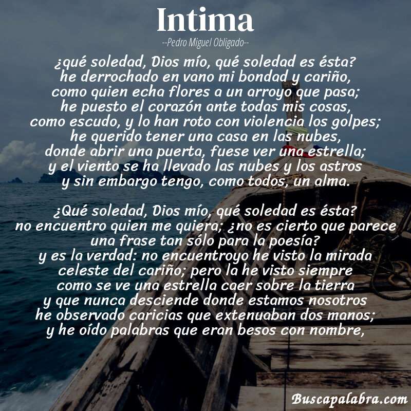Poema intima de Pedro Miguel Obligado con fondo de barca