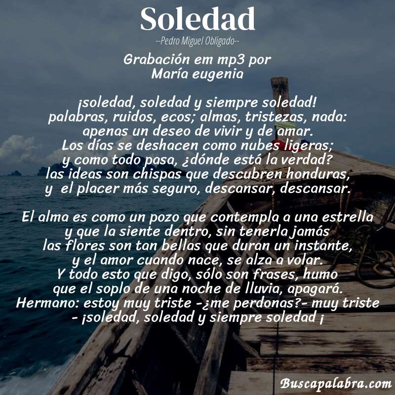 Poema soledad de Pedro Miguel Obligado con fondo de barca