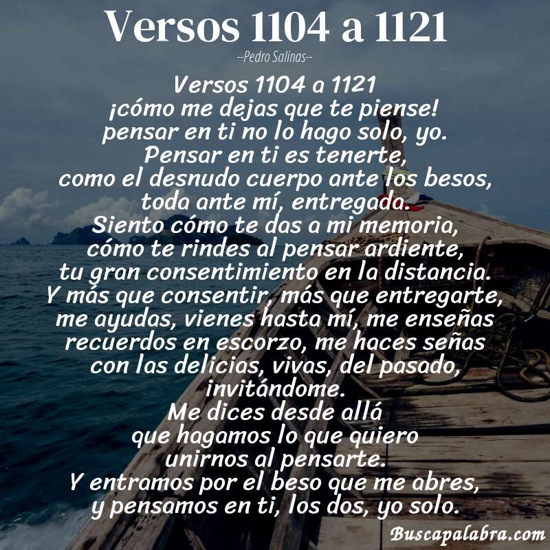 Poema versos 1104 a 1121 de Pedro Salinas con fondo de barca