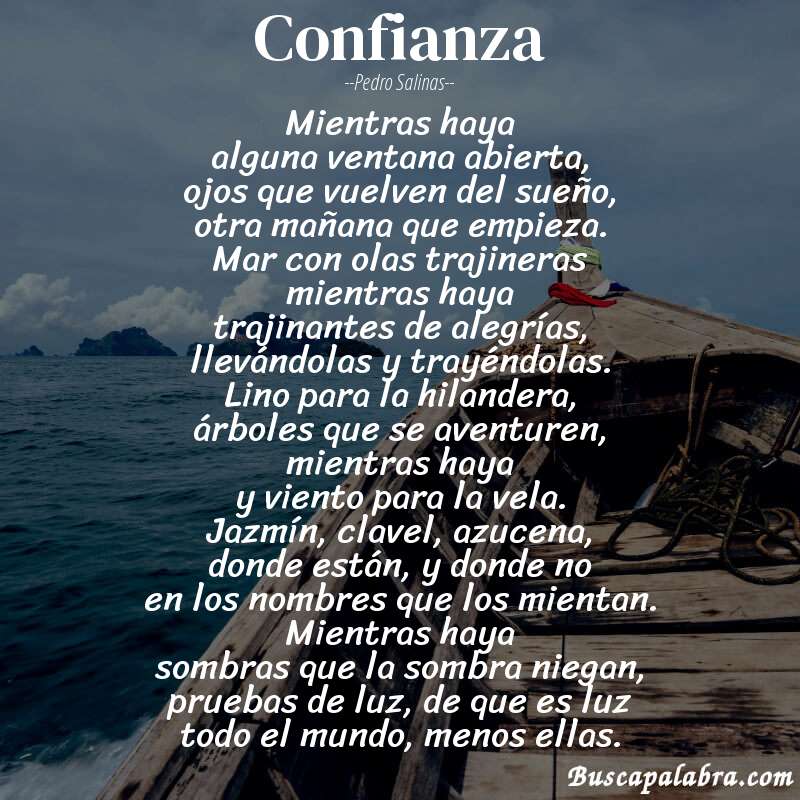 Poema confianza de Pedro Salinas con fondo de barca